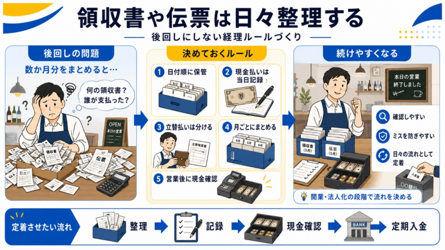 領収書や伝票は日々整理する